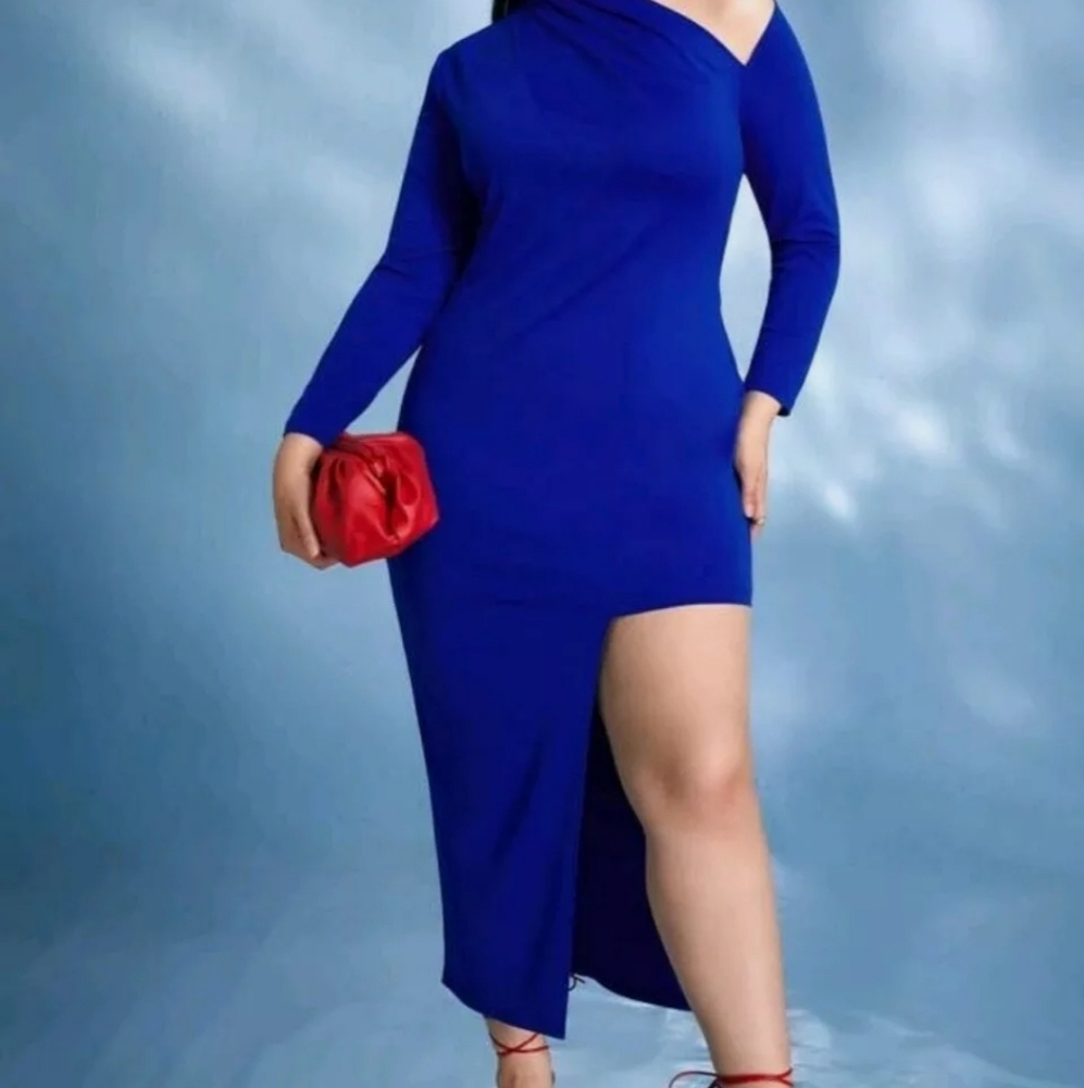 Blue Bodycon Midi Dress Size 20 NEW